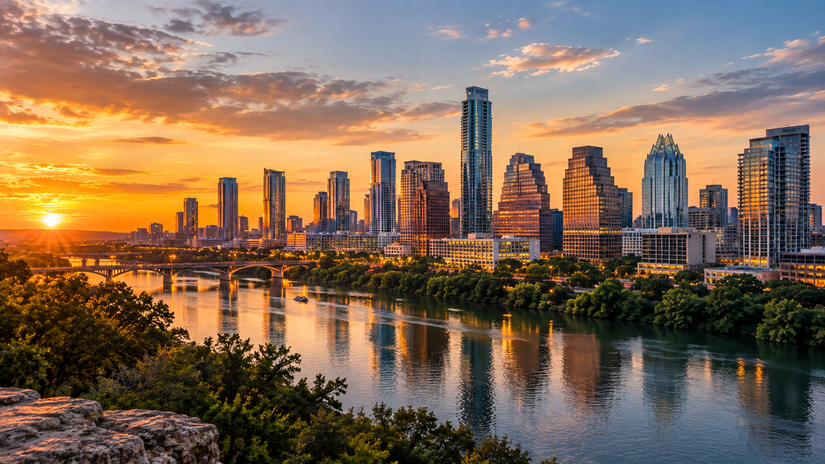 Austin, Texas skyline viewed across the city